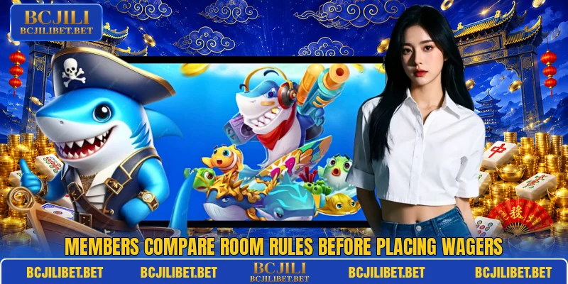 Members compare room rules before placing wagers