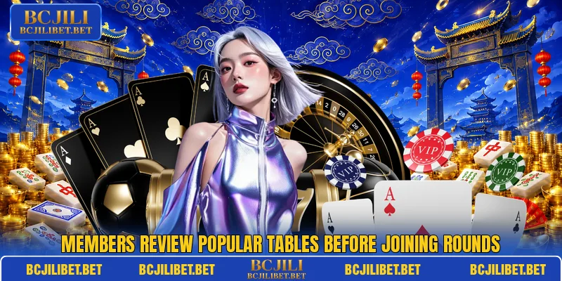 Members review popular tables before joining rounds Members review popular tables before joining rounds